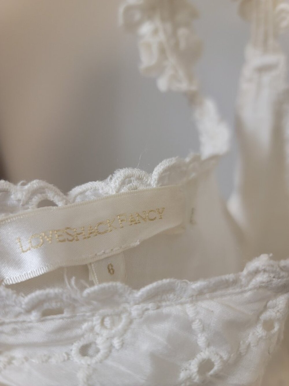 LOVESHACKFANCY White Cotton Broderie Anglaise Backless Mini Halter Dress Sz 6 - Picture 5 of 6